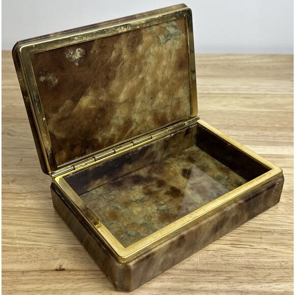 Vintage Genuine Alabaster Marble Hinge Jewelry Trinket Box Italy Gold Brass - Picture 2 of 9